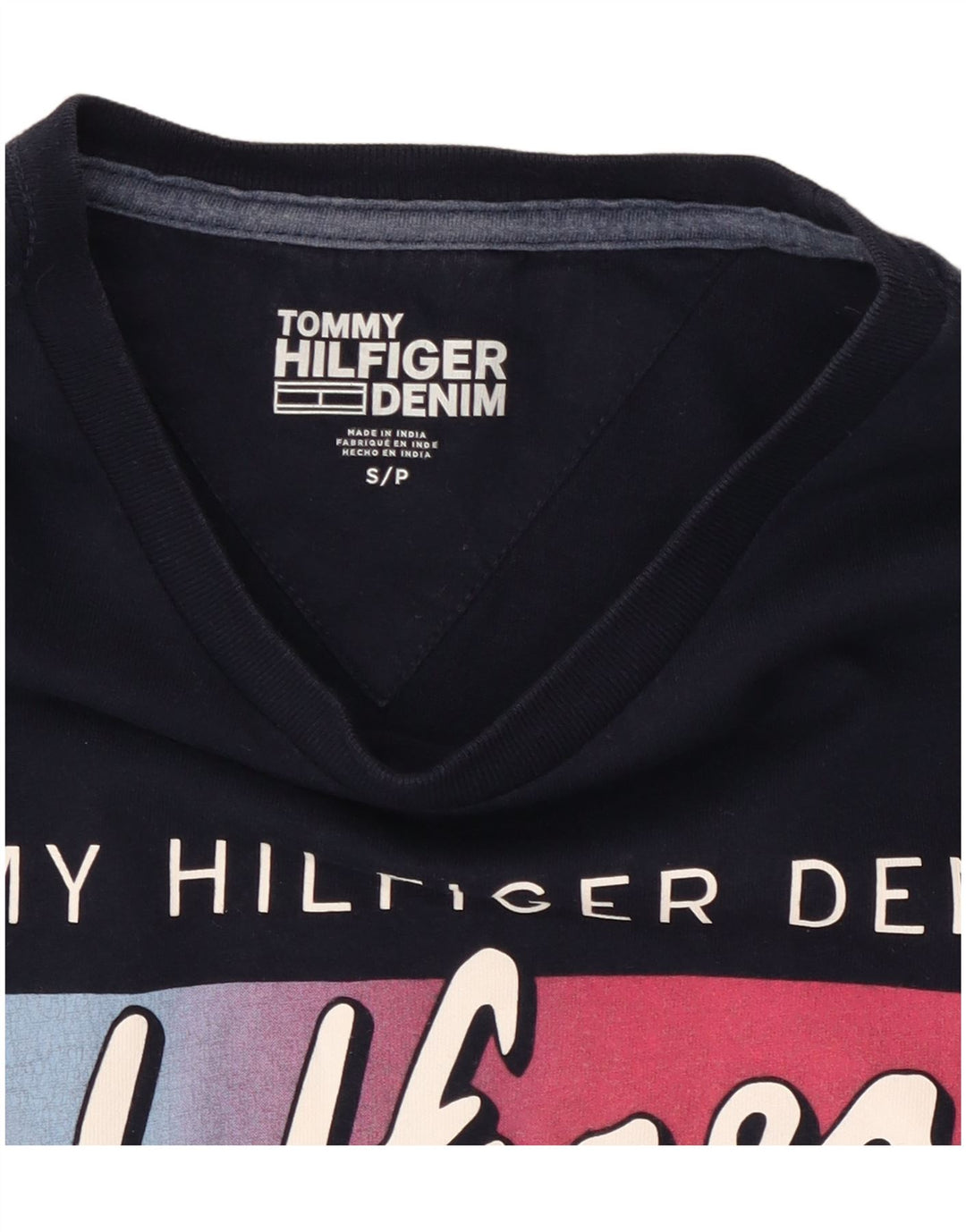 Tommy Hilfiger Mens Graphic T-Shirt Top Small Navy Blue Cotton