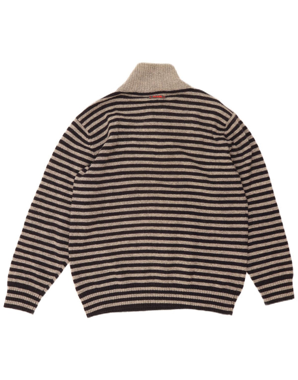 Slam Mens Zip Neck Jumper Sweater 3XL Navy Blue Striped Wool