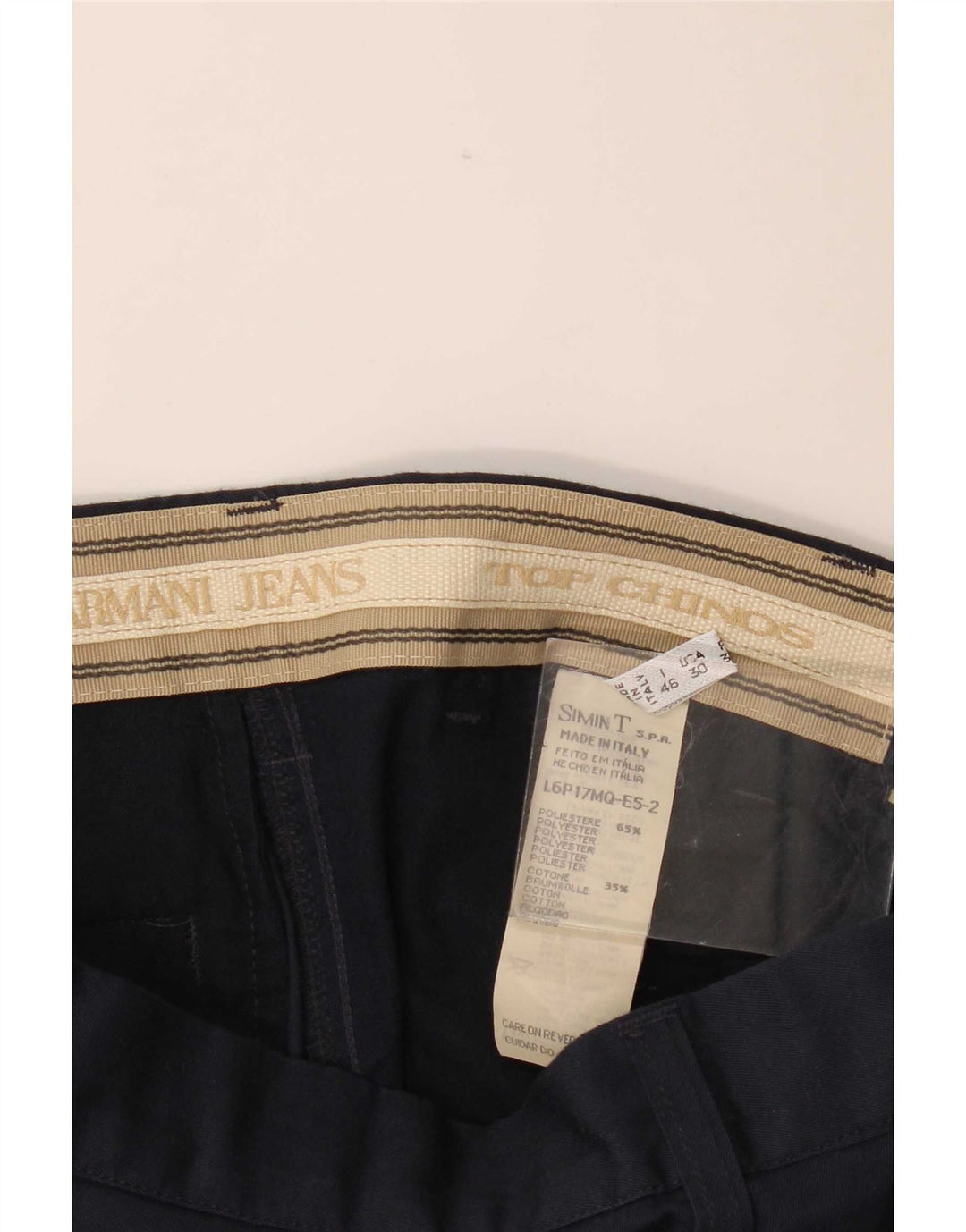 Armani Mens Straight Chino Trousers IT 46 Small W30 L30 Navy Blue Polyester