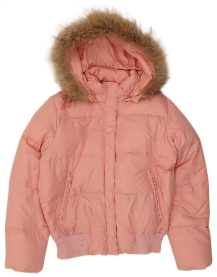 Adidas Womens Hooded Padded Jacket UK 12 Medium  Pink Polyester