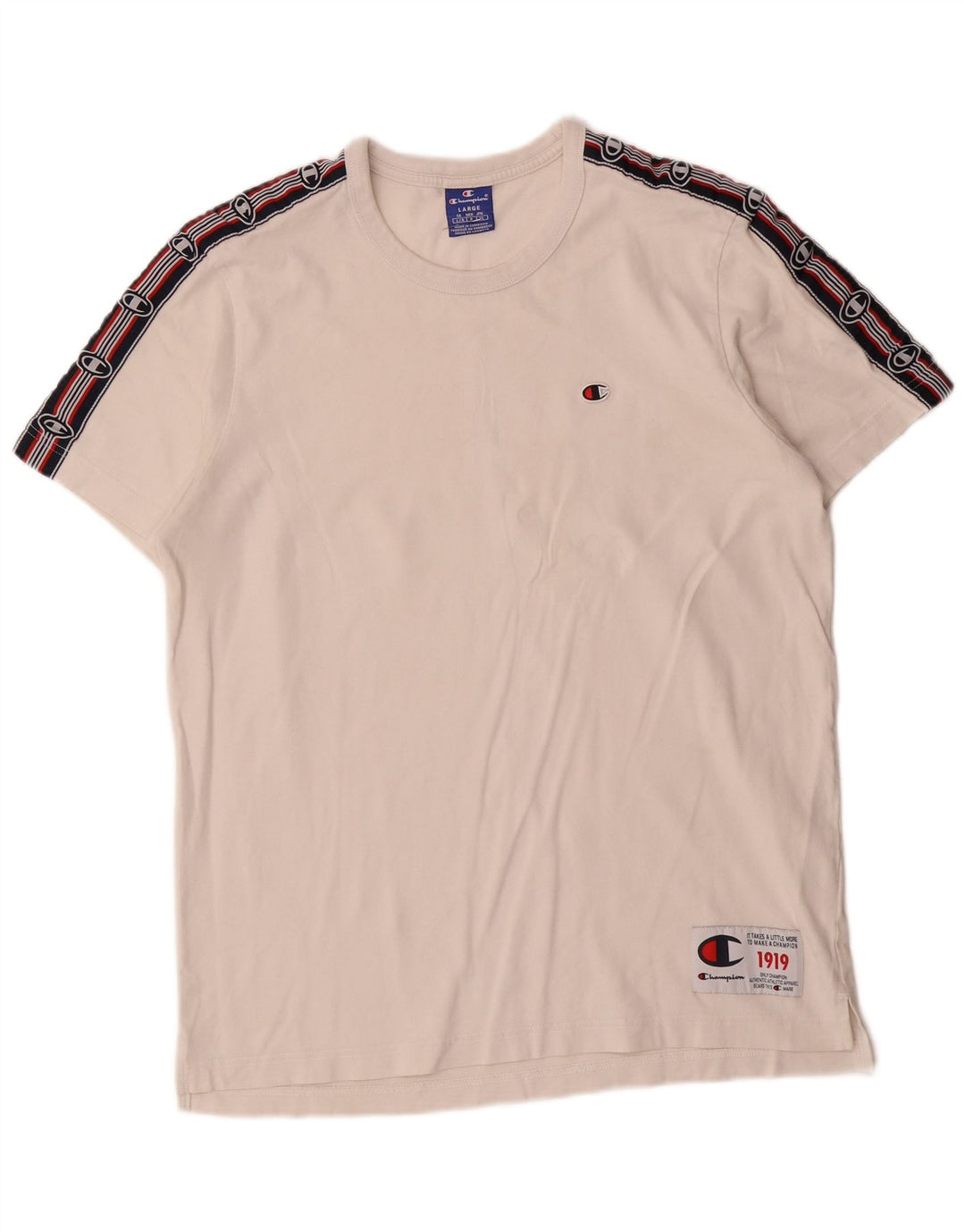 CHAMPION Mens Graphic T-Shirt Top Large White Cotton