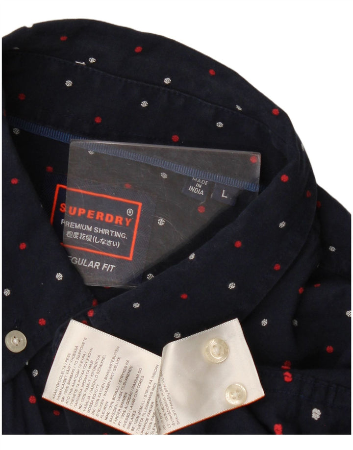 SUPERDRY Mens Regular Fit Shirt Large Navy Blue Spotted Cotton