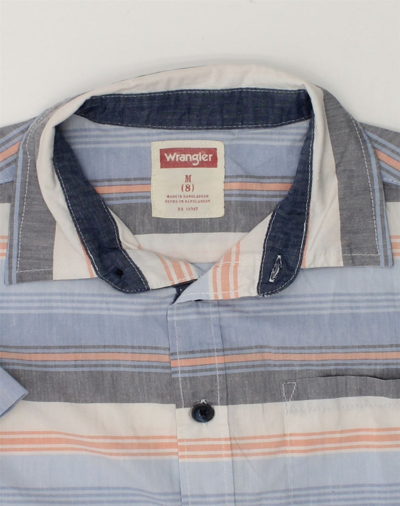 WRANGLER Boys Short Sleeve Shirt 7-8 Years Medium  Blue Striped Cotton | Vintage Wrangler | Thrift | Second-Hand Wrangler | Used Clothing | Messina Hembry 