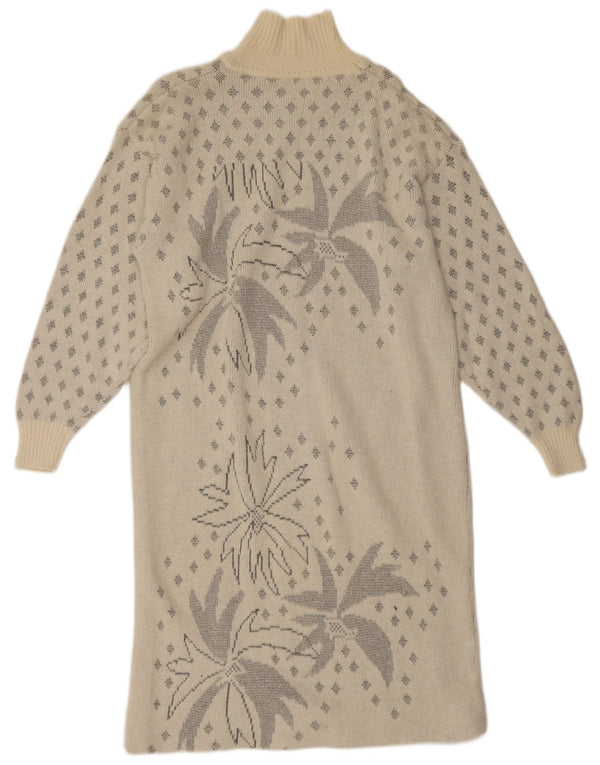 Vintage Womens Long Sleeve Jumper Dress UK 16 Large White Floral