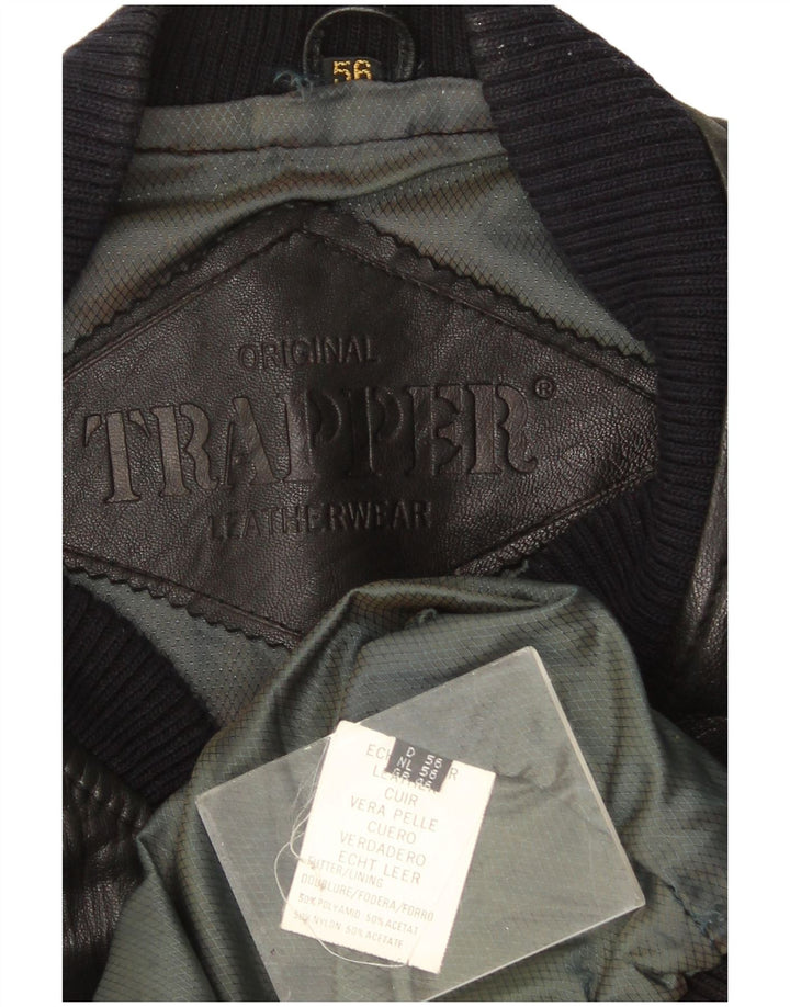 Trapper Mens Bomber Leather Jacket UK 46 3XL Black Leather