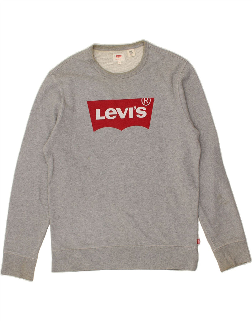 LEVI'S Mens Graphic Sweatshirt Jumper Small Grey Cotton Vintage Levi's and Second-Hand Levi's from Messina Hembry 