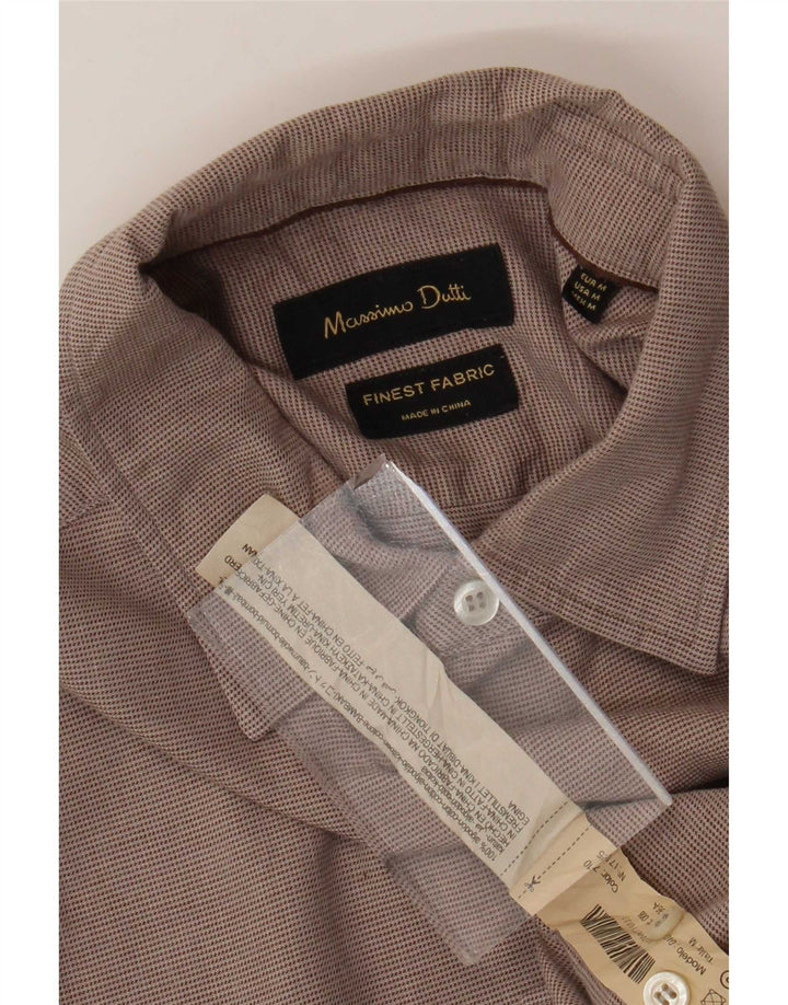 Massimo Dutti Mens Shirt Medium Brown Pinstripe Cotton