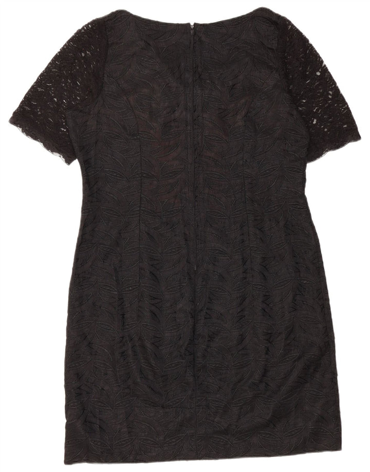 VINTAGE Womens Sheath Dress UK 12 Medium Black Floral