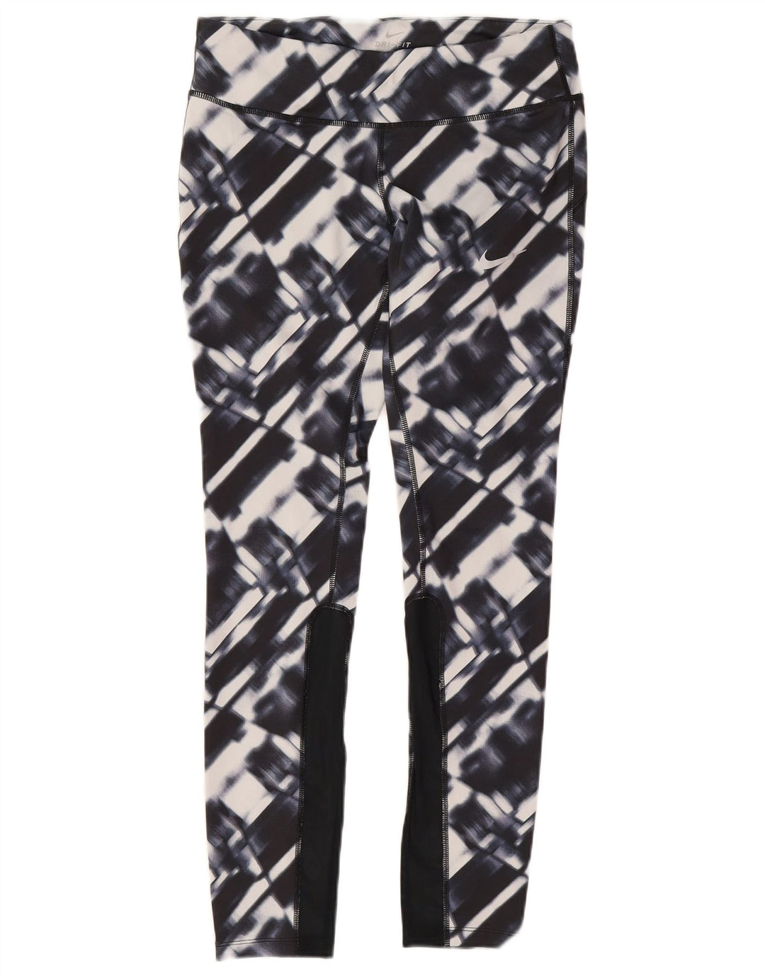 Nike Womens Dri Fit Leggings UK 12 Medium Navy Blue Geometric Polyester