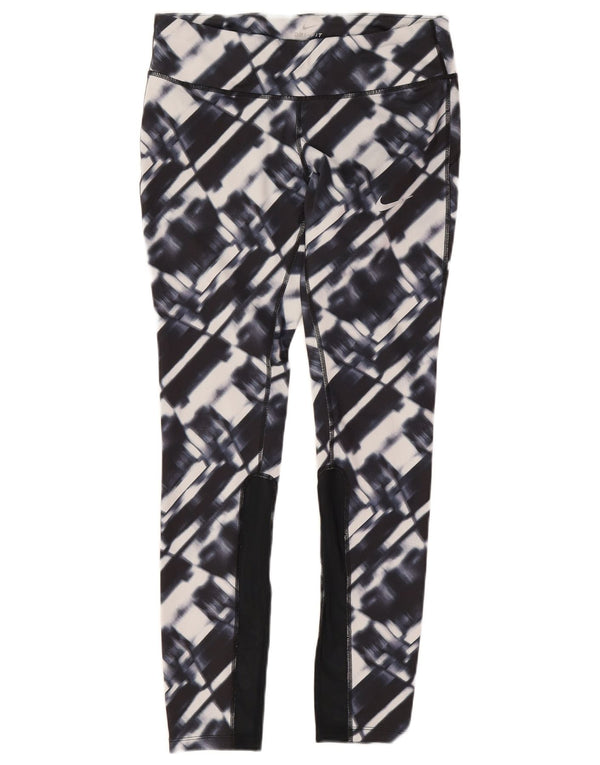 Nike Womens Dri Fit Leggings UK 12 Medium Navy Blue Geometric Polyester