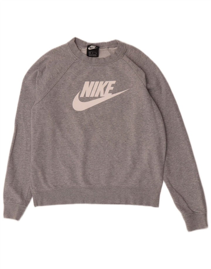 Nike Womens Graphic Sweatshirt Jumper UK 14 Medium Grey Flecked Cotton