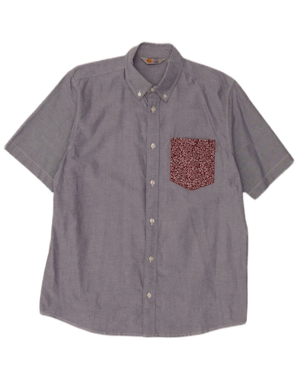 Carhartt Mens Short Sleeve Shirt XL Blue Floral Cotton