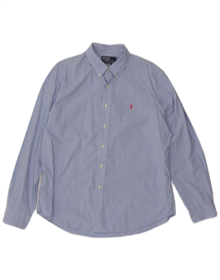 POLO RALPH LAUREN Mens Custom Fit Shirt XL Blue Gingham Cotton