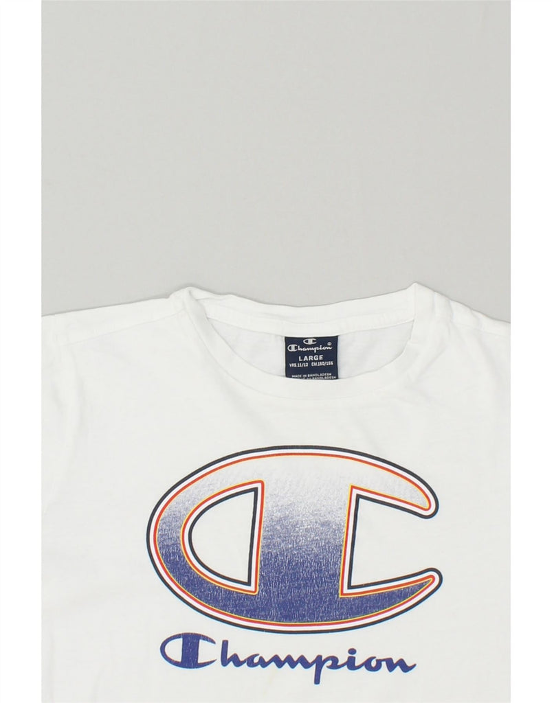 CHAMPION Boys Graphic T-Shirt Top 11-12 Years Large  White Cotton | Vintage Champion | Thrift | Second-Hand Champion | Used Clothing | Messina Hembry 