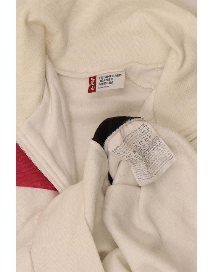 LEVI'S Womens Zip Neck Sweatshirt Jumper UK 14 Medium White Colourblock