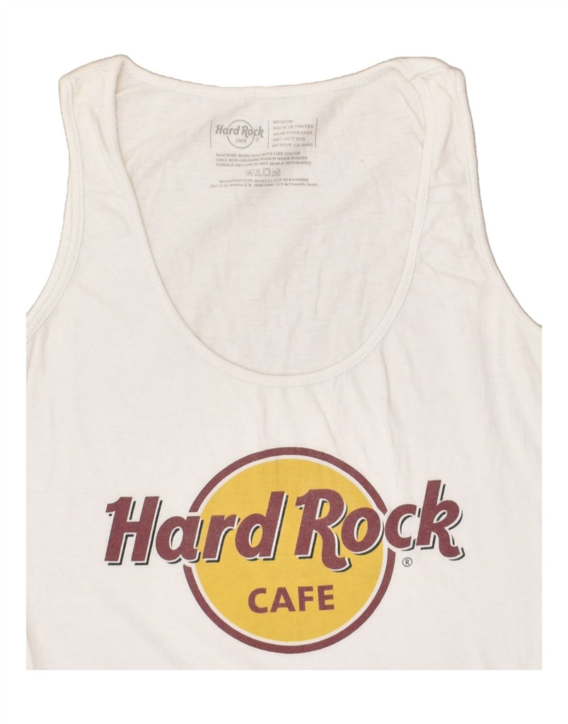 HARD ROCK CAFE Womens Tenerife Graphic Vest Top UK 12 Medium White Cotton | Vintage Hard Rock Cafe | Thrift | Second-Hand Hard Rock Cafe | Used Clothing | Messina Hembry 