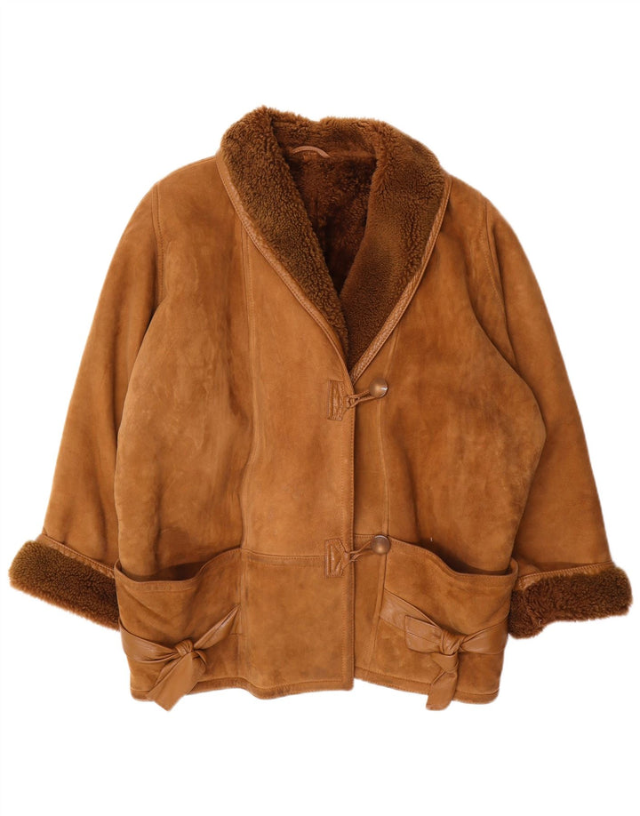 Vintage Womens 3/4 Sleeve Oversized Shearling Jacket EU 46 XL Brown