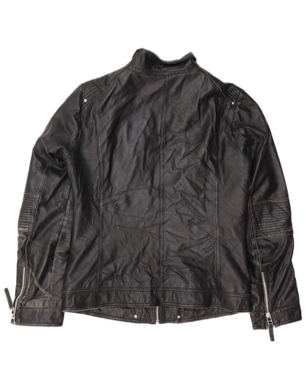 Isaco & Kawa Womens Biker Leather Jacket IT 44 Medium Black Leather
