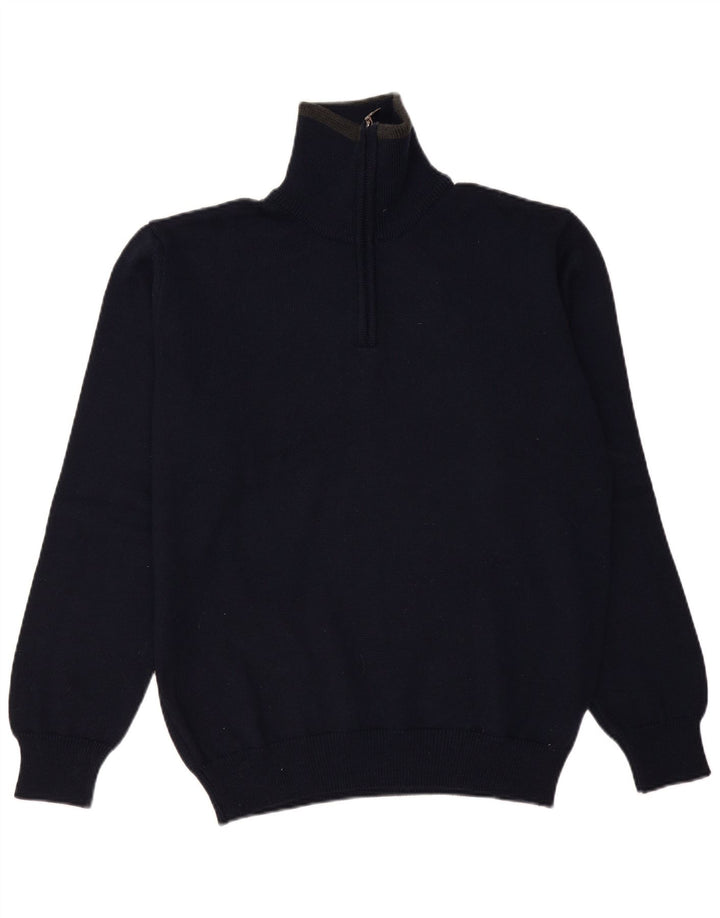 Sporting Mare Mens Zip Neck Jumper Sweater Large Navy Blue Virgin Wool