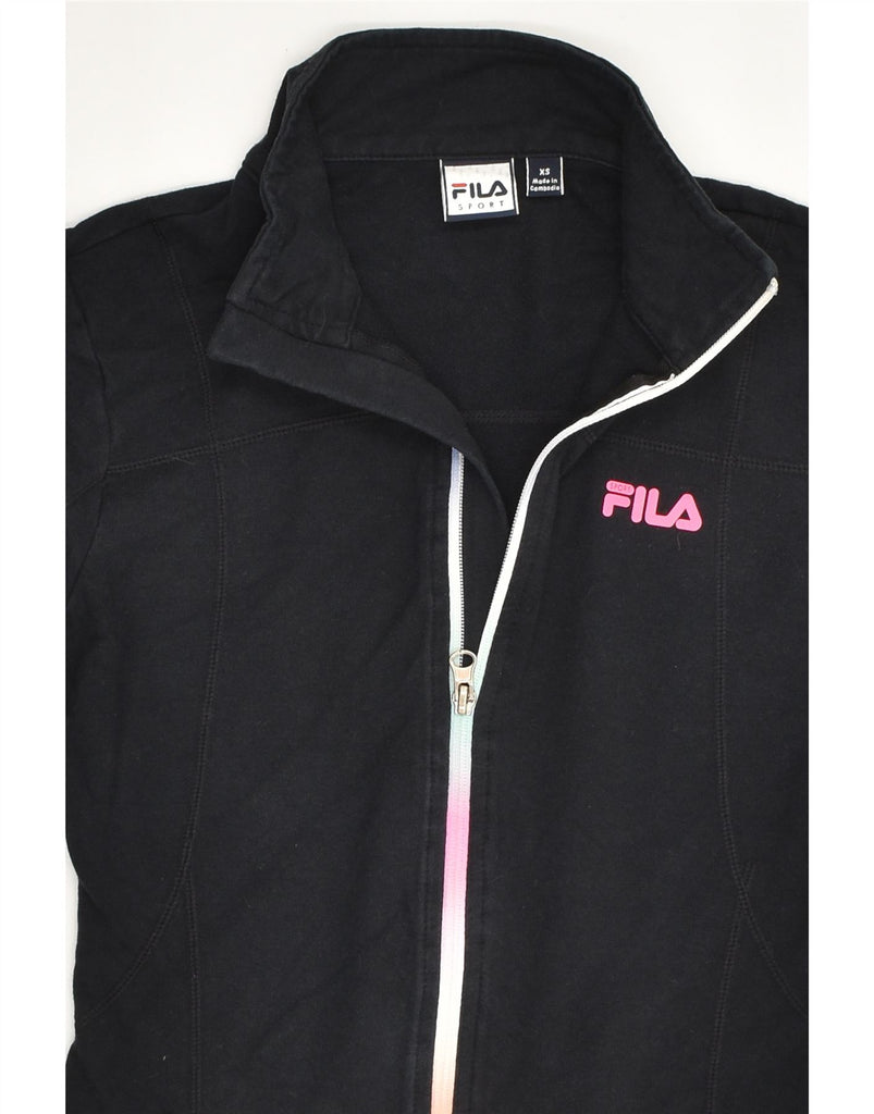 FILA Womens Tracksuit Top Jacket UK 6 XS Black Cotton | Vintage Fila | Thrift | Second-Hand Fila | Used Clothing | Messina Hembry 