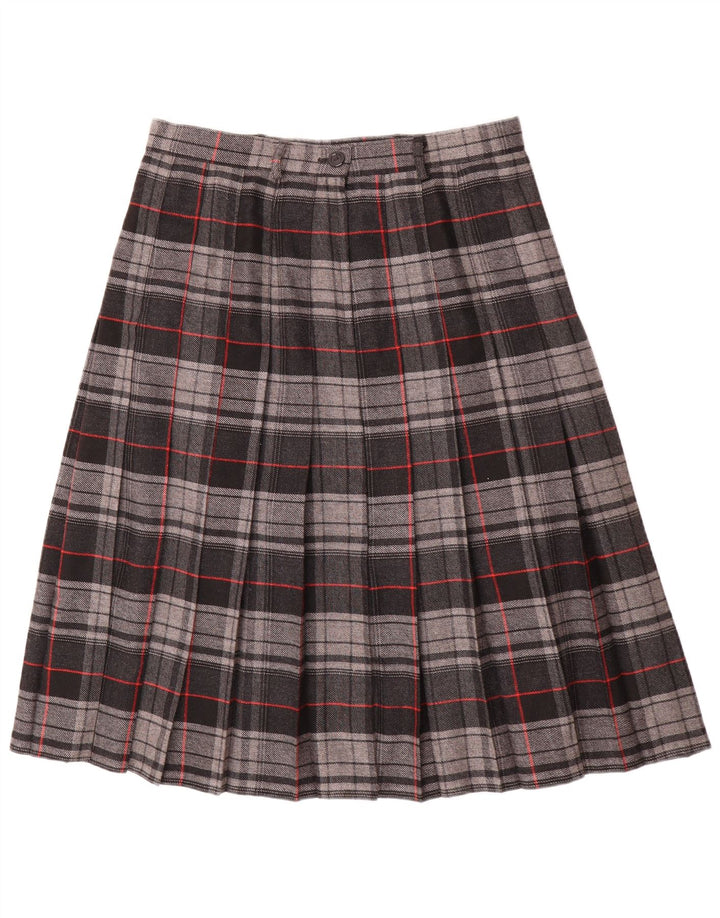 Vintage Womens Knife Pleated Skirt W30 Medium Grey Check Polyester