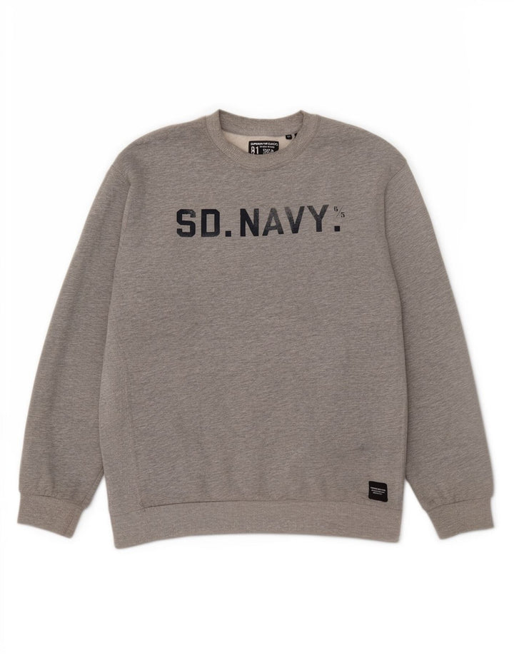 Superdry Womens Graphic Oversized Sweatshirt Jumper UK 14 Large Grey Cotton