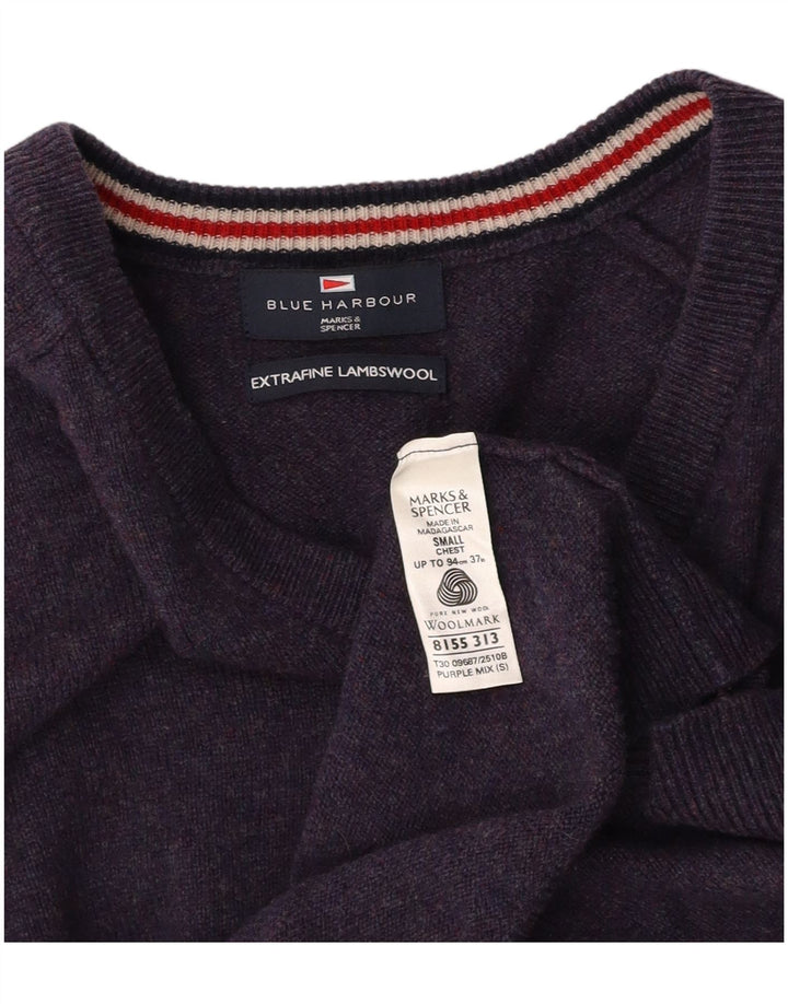 MARKS & SPENCER Mens Blue Harbour V-Neck Jumper Sweater Small Navy Blue