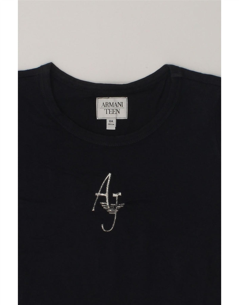 ARMANI TEEN Girls T-Shirt Top 7-8 Years Navy Blue Cotton | Vintage Armani Teen | Thrift | Second-Hand Armani Teen | Used Clothing | Messina Hembry 