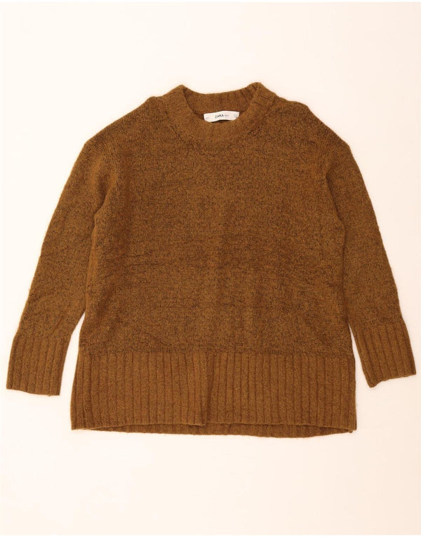 Zara Womens Oversized Crew Neck Jumper Sweater UK 10 Small Brown Acrylic