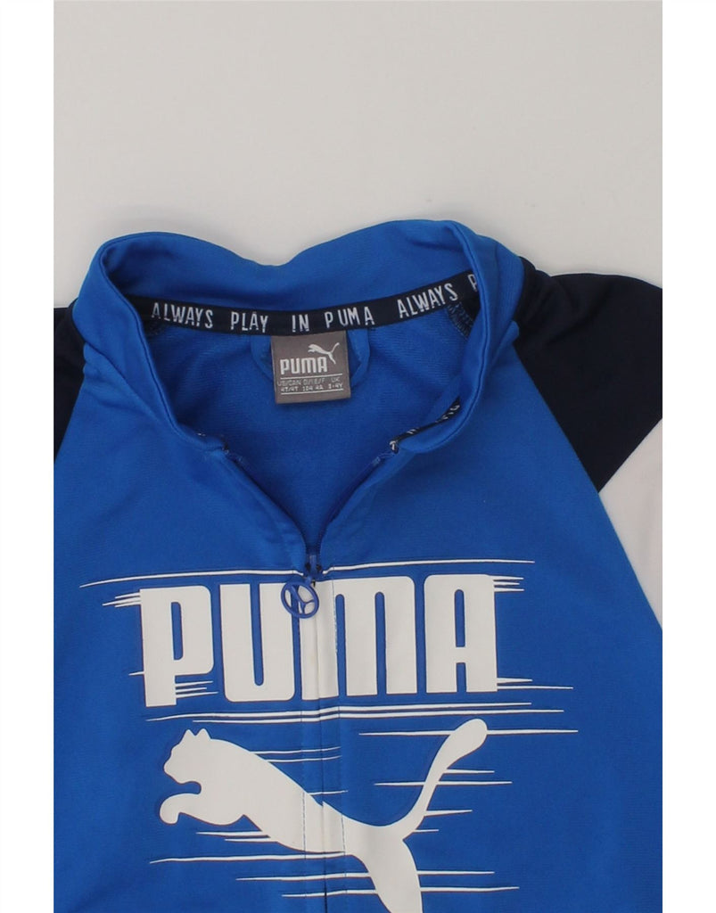 PUMA Boys Graphic Tracksuit Top Jacket 3-4 Years Blue Colourblock | Vintage Puma | Thrift | Second-Hand Puma | Used Clothing | Messina Hembry 