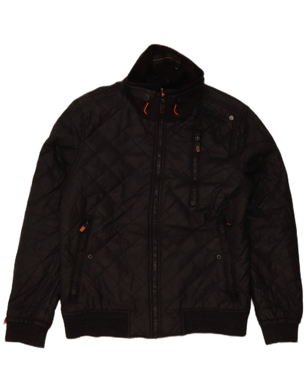 Superdry Mens Quilted Bomber Jacket UK 42 XL Black Cotton
