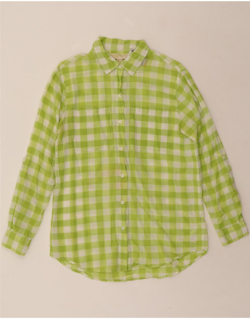 MICHAEL KORS Womens Loose Fit Longline Shirt UK 10 Small Green Gingham Vintage Michael Kors and Second-Hand Michael Kors from Messina Hembry 