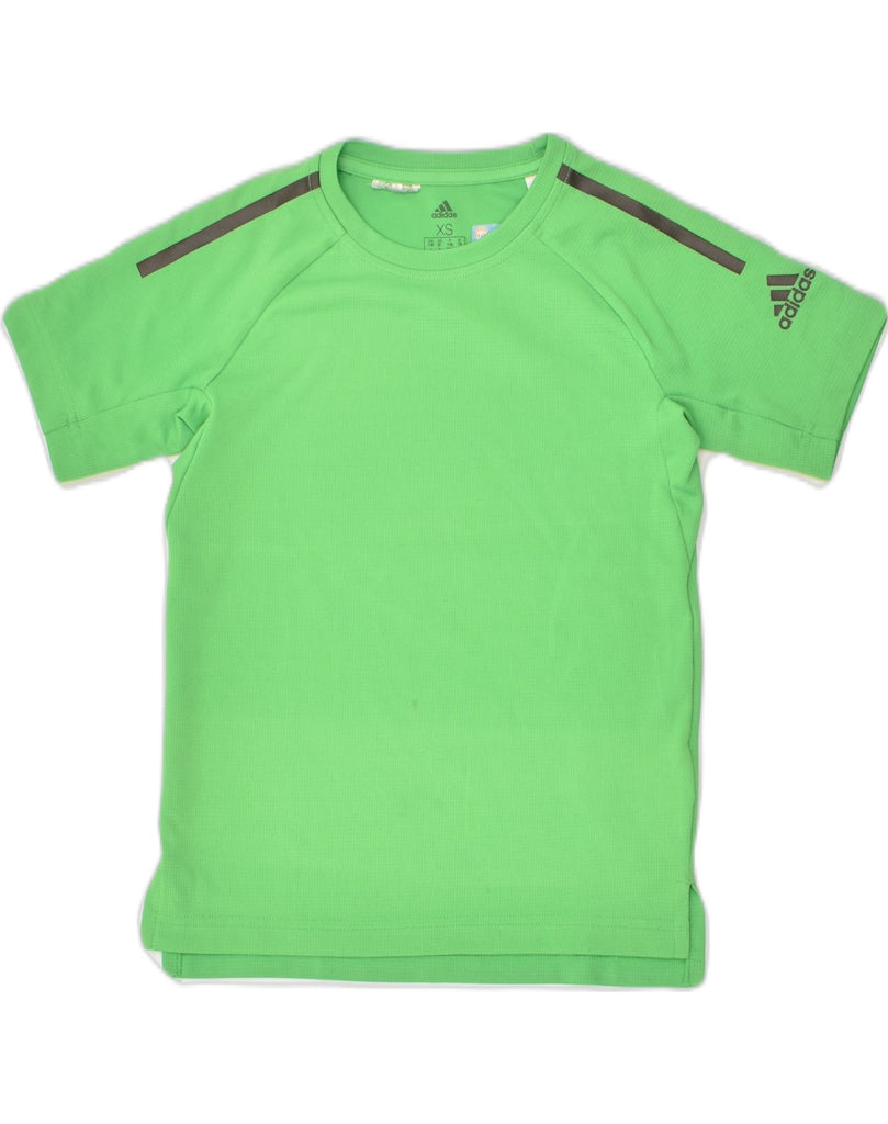 ADIDAS Boys T-Shirt Top 7-8 Years XS Green Polyester | Vintage Adidas | Thrift | Second-Hand Adidas | Used Clothing | Messina Hembry 