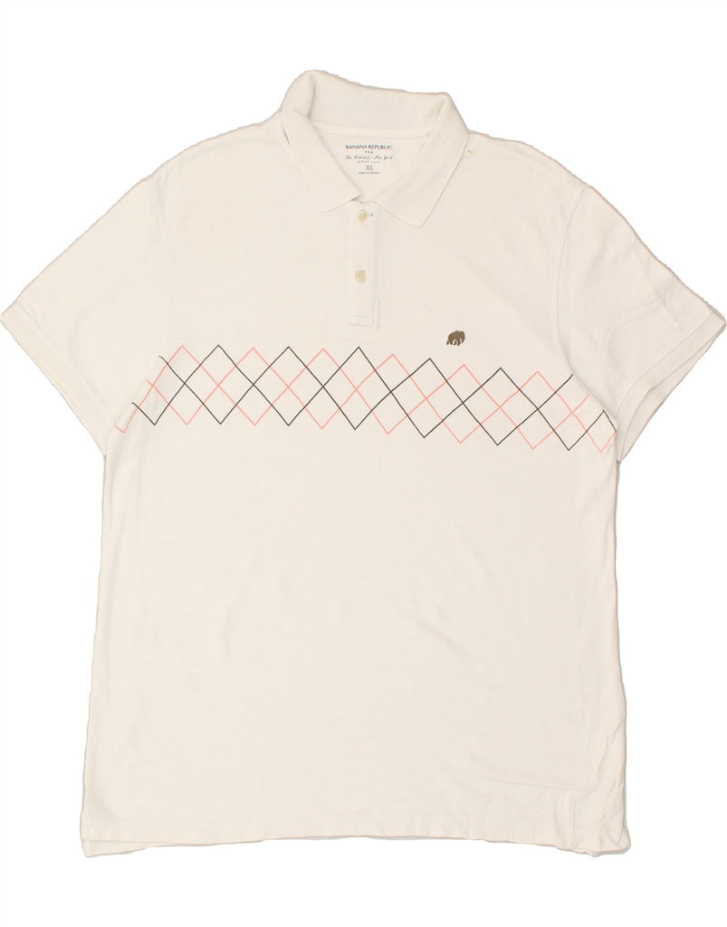 BANANA REPUBLIC Mens Polo Shirt XL White Argyle/Diamond Cotton | Vintage Banana Republic | Thrift | Second-Hand Banana Republic | Used Clothing | Messina Hembry 