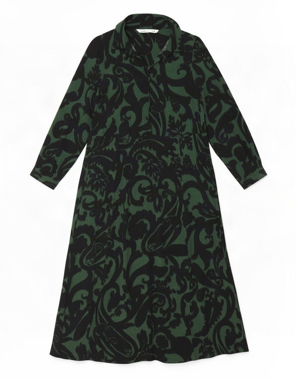 Zara Womens Long Sleeve Maxi Dress UK 10 Small Green Paisley