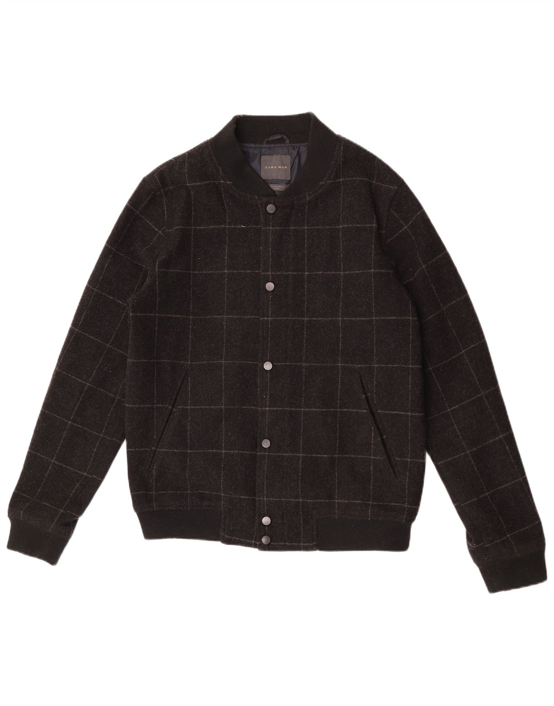 Zara Mens Bomber Jacket UK 38 Medium Black Check Wool