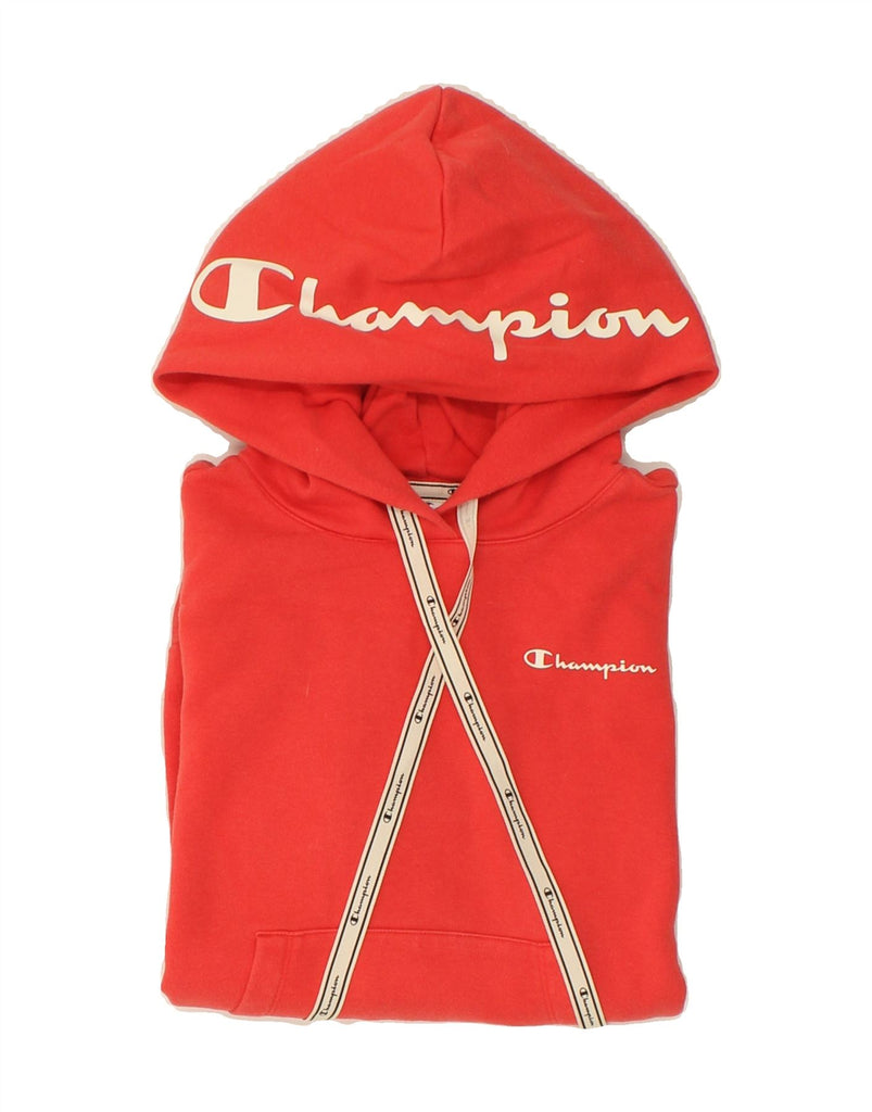 CHAMPION Womens Graphic Hoodie Jumper UK 14 Medium Red Cotton | Vintage Champion | Thrift | Second-Hand Champion | Used Clothing | Messina Hembry 