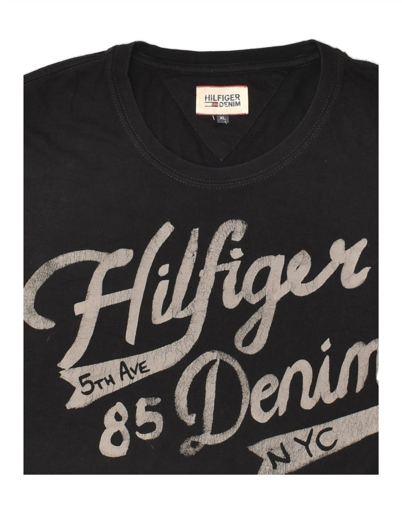 TOMMY HILFIGER Mens Graphic T-Shirt Top XL Black Cotton | Vintage Tommy Hilfiger | Thrift | Second-Hand Tommy Hilfiger | Used Clothing | Messina Hembry 