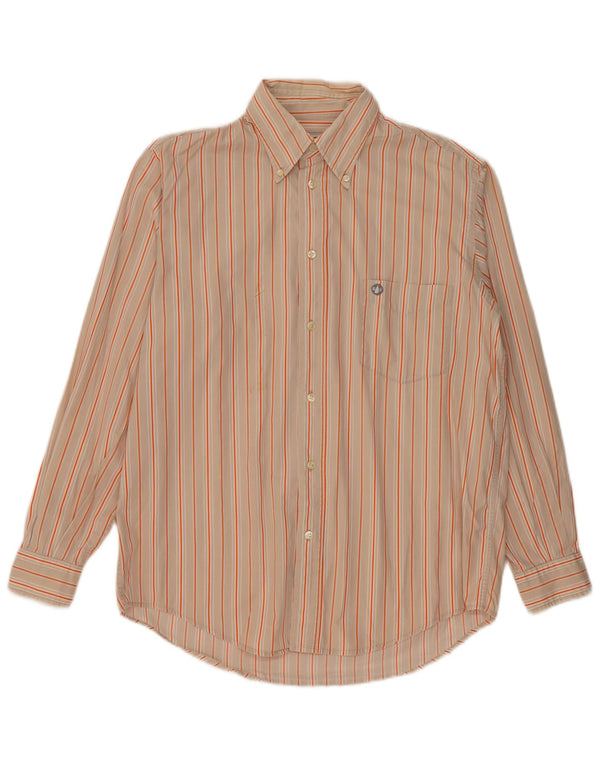 Murphy & Nye Mens Shirt Medium Beige Pinstripe Cotton