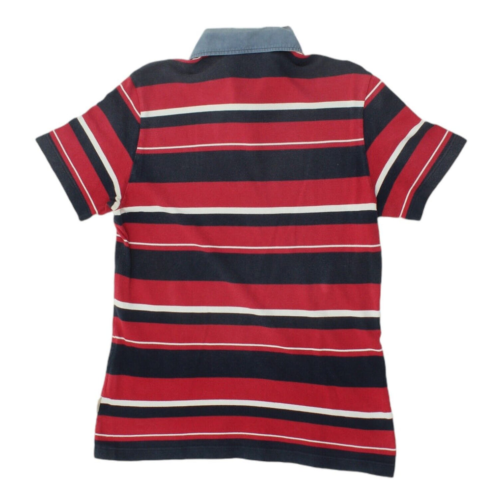 Alviero Martini 1a Classe Mens Red Navy Striped Polo Shirt | Vintage Designer Vintage Messina Hembry and Second-Hand Messina Hembry from Messina Hembry 