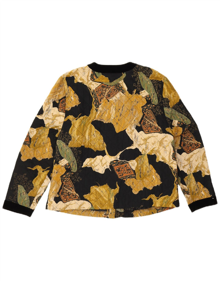 Vintage Womens Abstract Pattern Quilted Jacket UK 14 Large Black