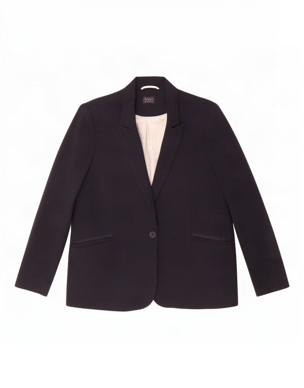 Marks & Spencer Womens 1 Button Blazer Jacket UK 20 2XL Navy Blue Polyester