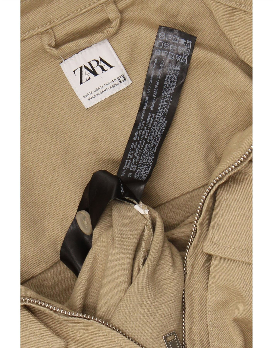 ZARA Mens Bomber Jacket UK 38 Medium Beige Cotton