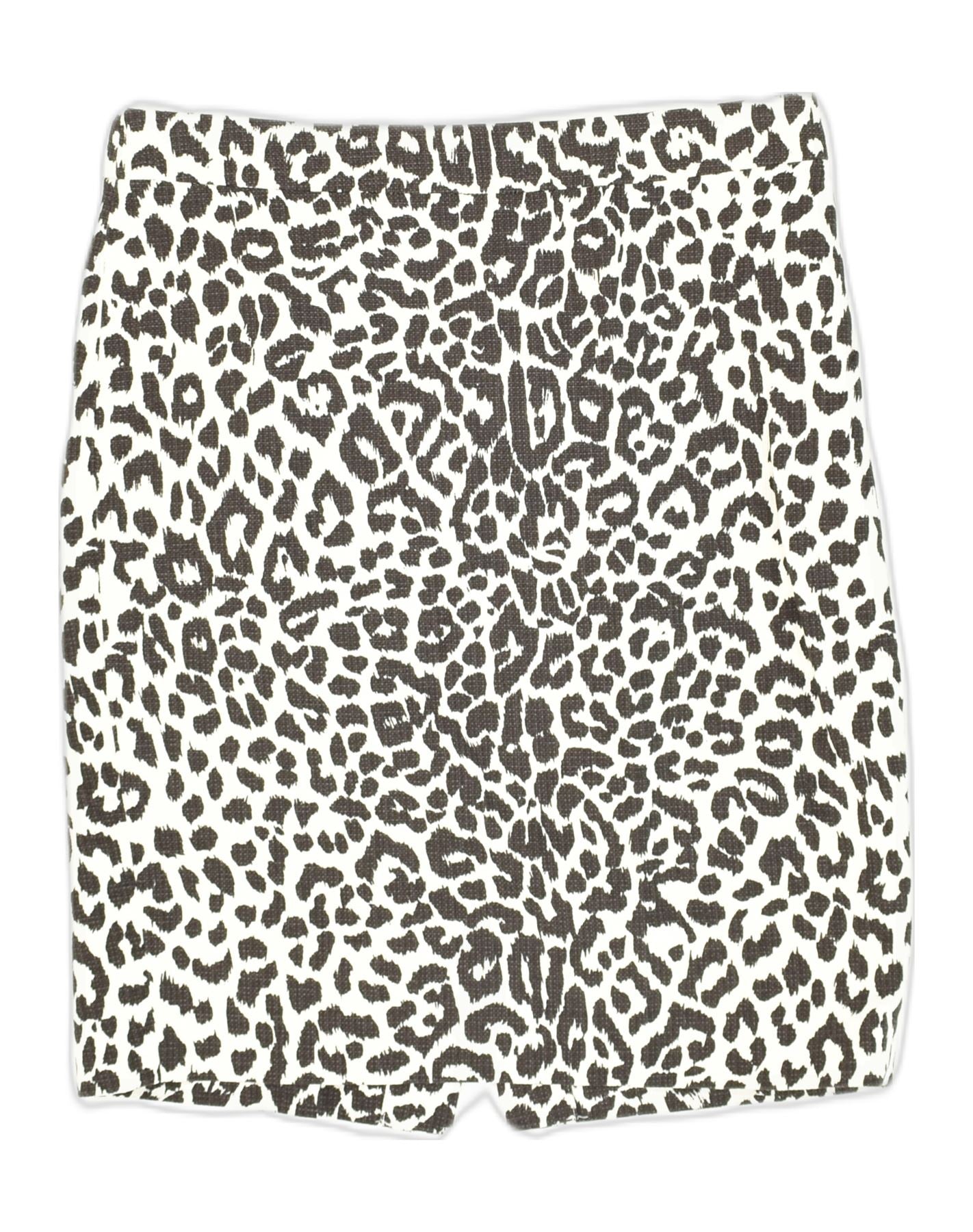 J. CREW Womens Pencil Skirt US 2 XS W30 Off White Animal Print Cotton