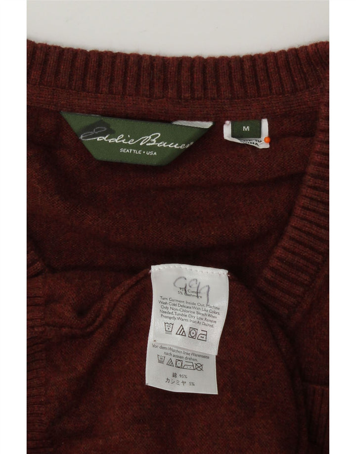 EDDIE BAUER Mens V-Neck Jumper Sweater Medium Maroon Cotton Vintage Eddie Bauer and Second-Hand Eddie Bauer from Messina Hembry 