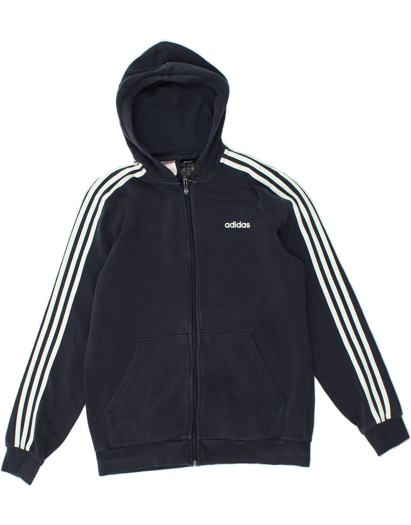 ADIDAS Boys Zip Hoodie Sweater 15-16 Years Navy Blue Cotton | Vintage Adidas | Thrift | Second-Hand Adidas | Used Clothing | Messina Hembry 