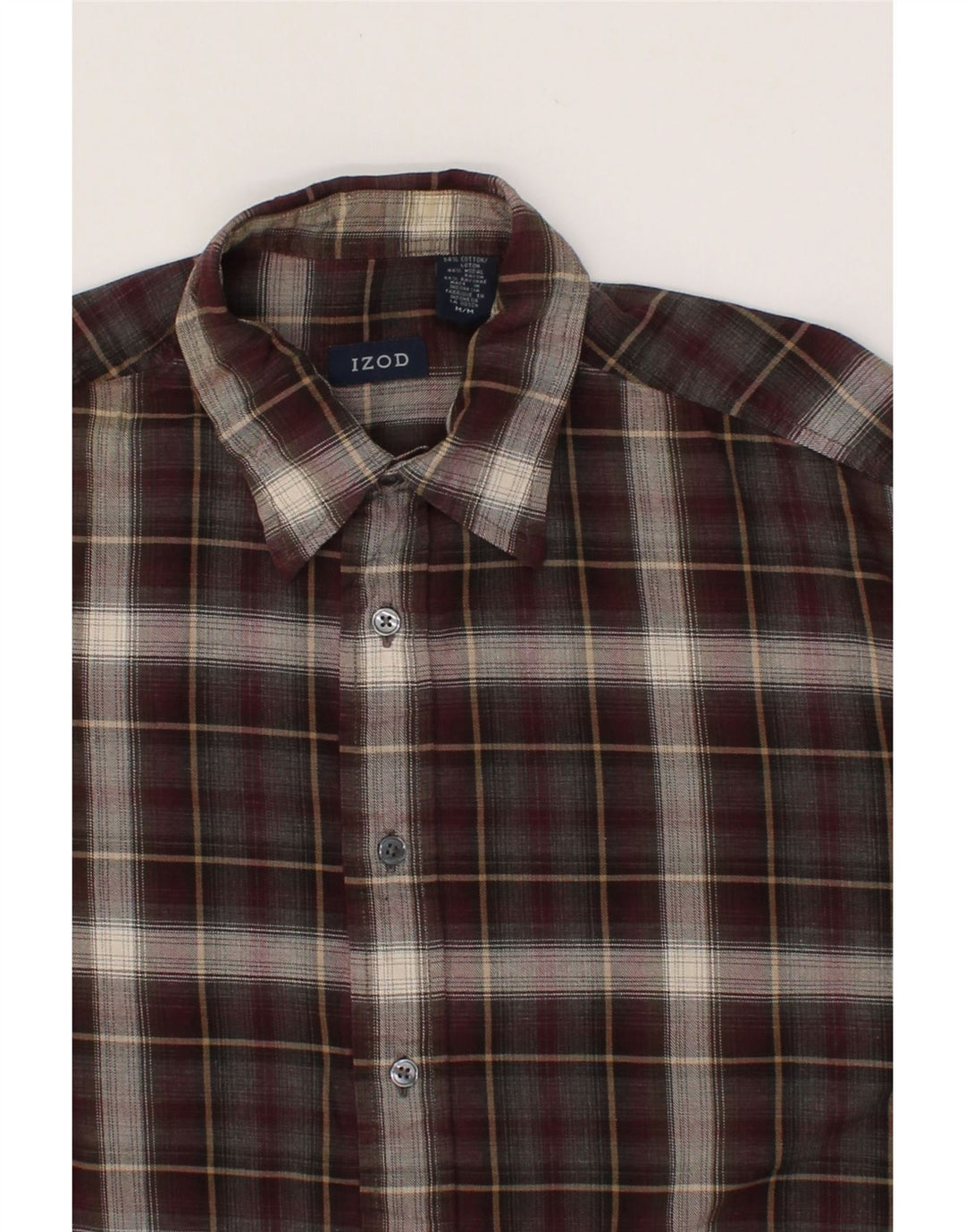 IZOD Mens Flannel Shirt Medium Burgundy Check Cotton Vintage Izod and Second-Hand Izod from Messina Hembry 