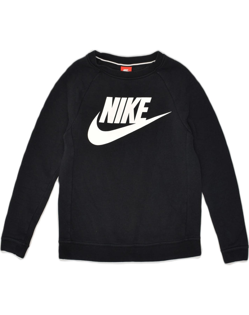 NIKE Womens Graphic Sweatshirt Jumper UK 6 XS Black Cotton | Vintage Nike | Thrift | Second-Hand Nike | Used Clothing | Messina Hembry 