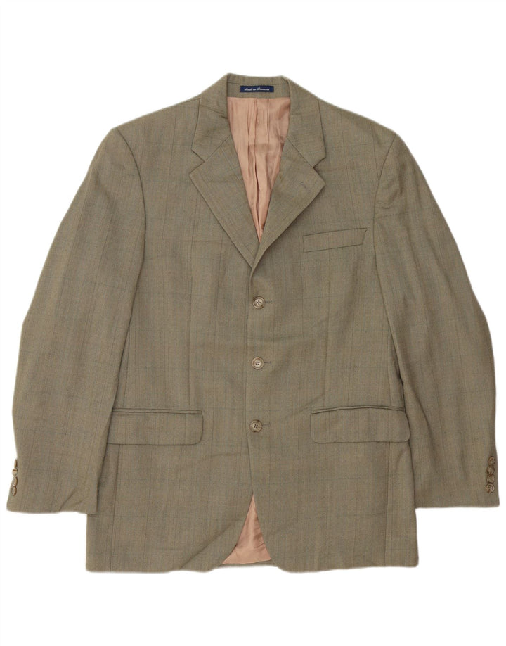 Izod Mens 3 Button Blazer Jacket UK 38 Medium Green Herringbone Wool