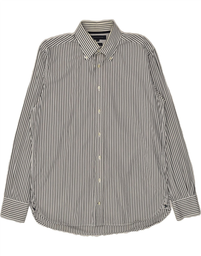 TOMMY HILFIGER Mens 80'S Two Ply Shirt Medium Grey Pinstripe Cotton | Vintage Tommy Hilfiger | Thrift | Second-Hand Tommy Hilfiger | Used Clothing | Messina Hembry 